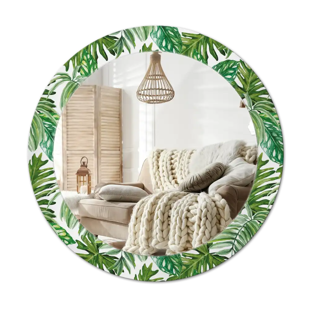 Round mirror frame with print Jungle leaves
