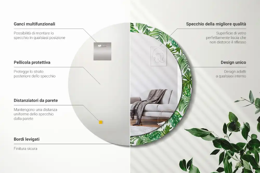 Round mirror frame with print Jungle leaves