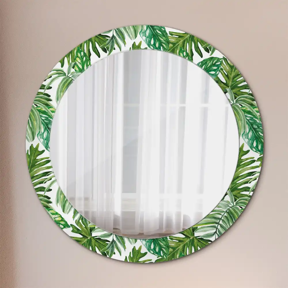 Round mirror frame with print Jungle leaves