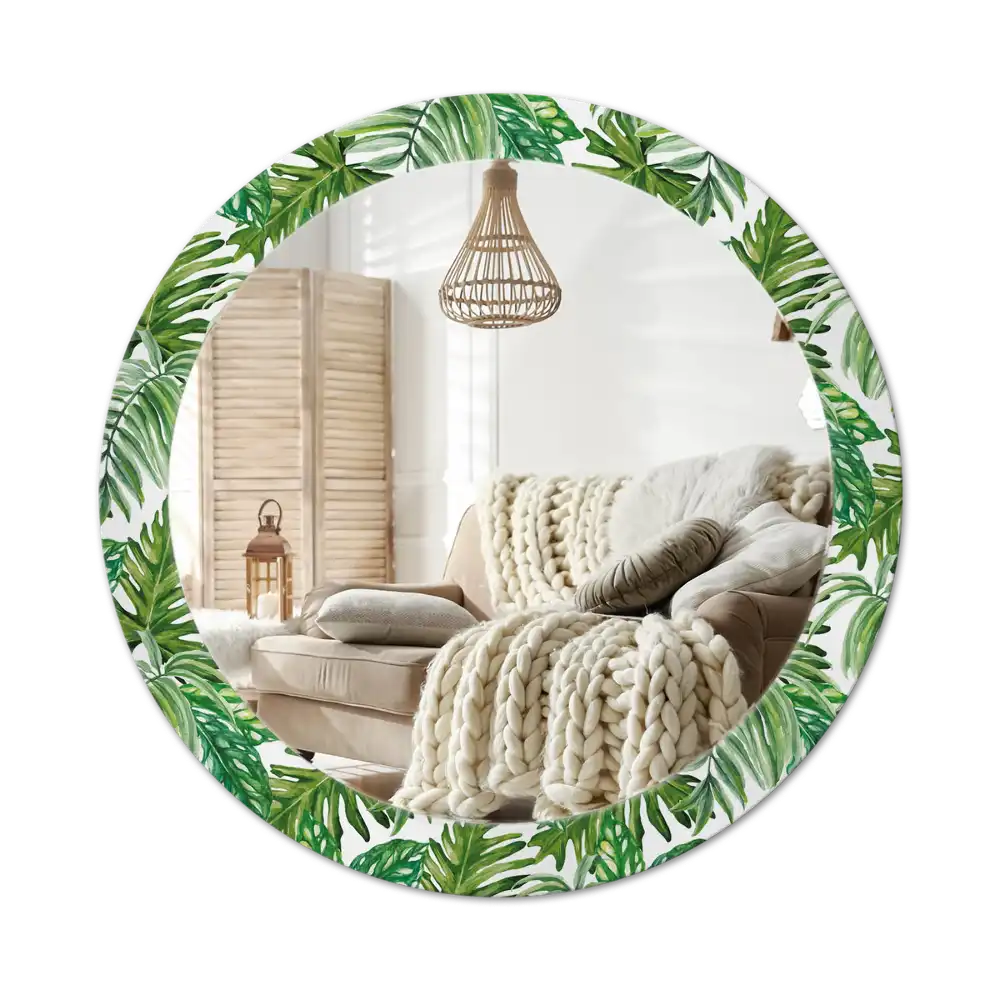 Round mirror frame with print Jungle leaves