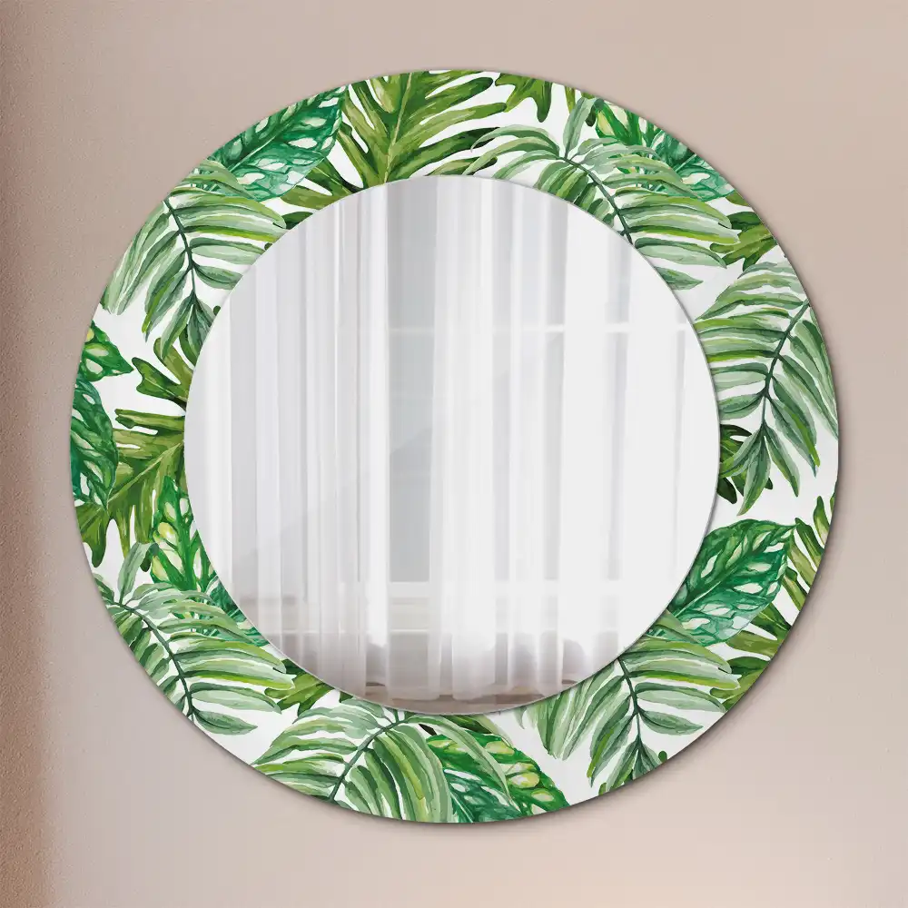 Round mirror frame with print Jungle leaves