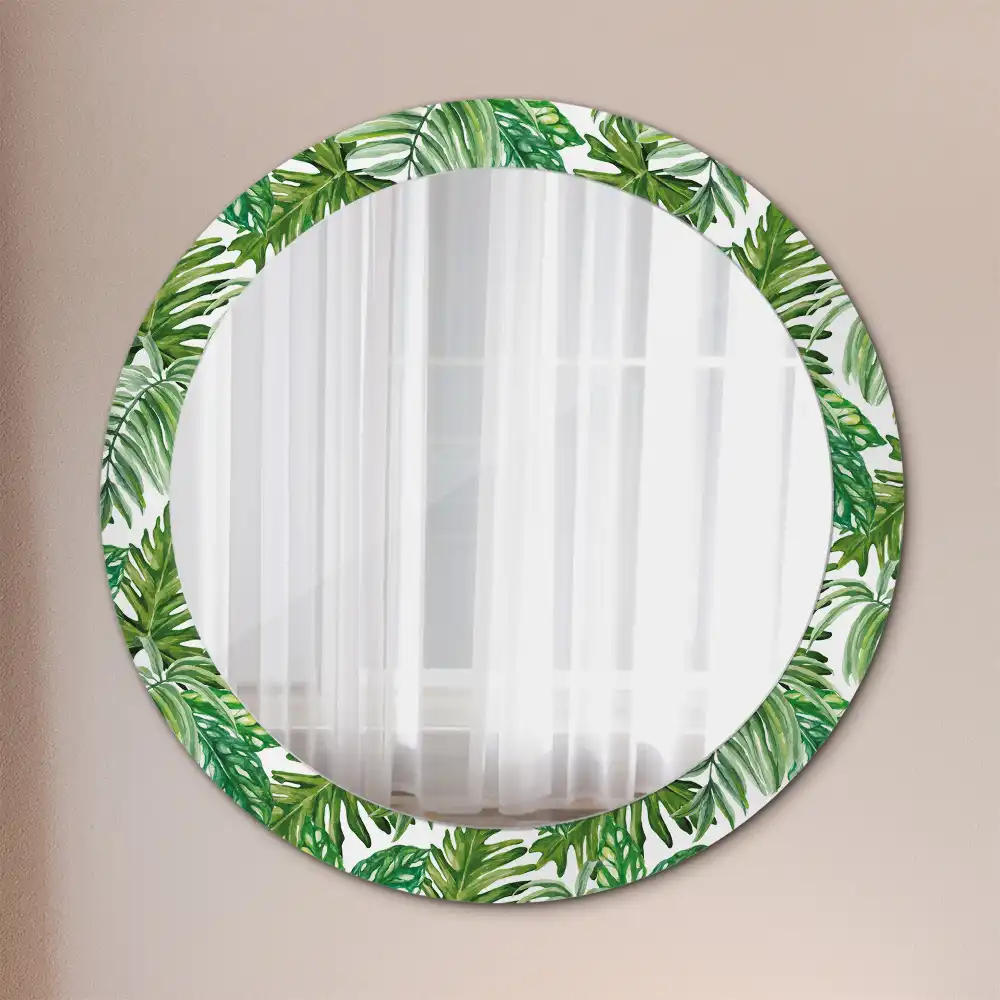 Round mirror frame with print Jungle leaves
