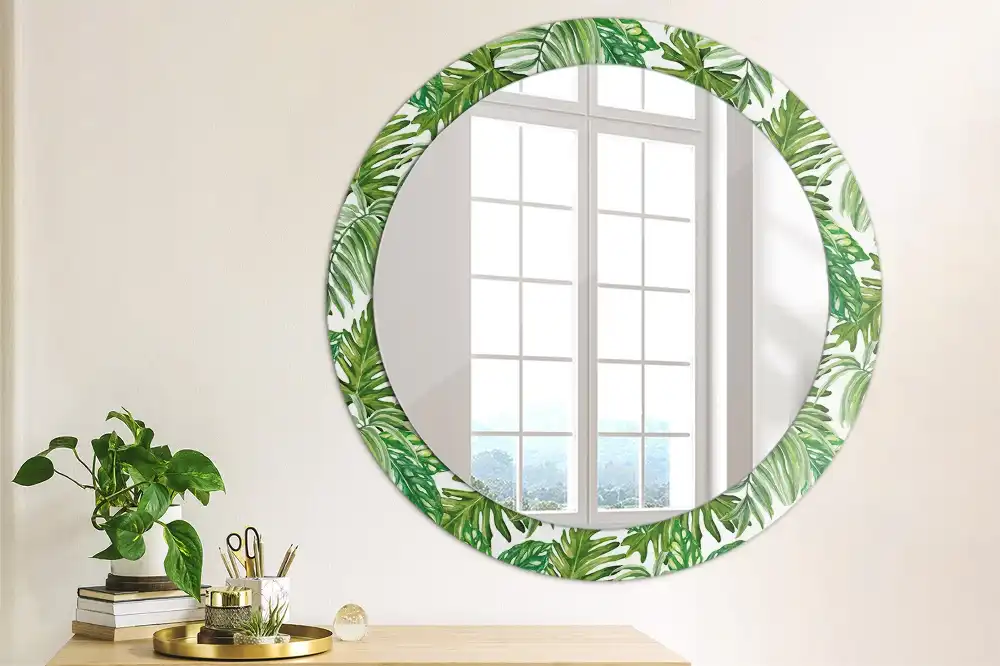 Round mirror frame with print Jungle leaves