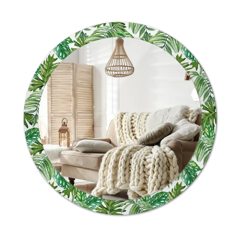 Round mirror frame with print Jungle leaves