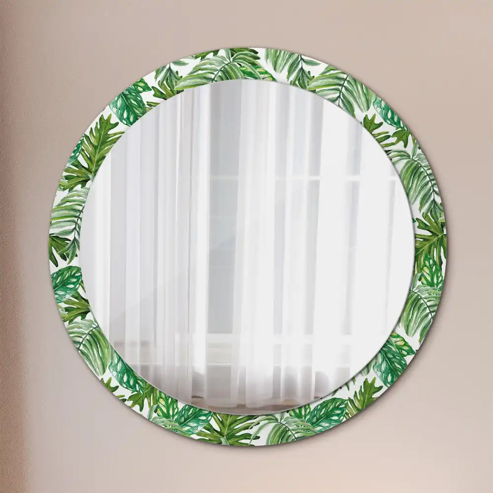Round mirror frame with print Jungle leaves