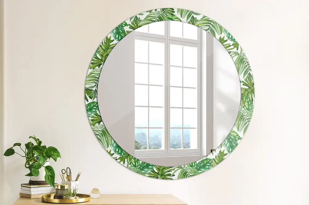 Round mirror frame with print Jungle leaves