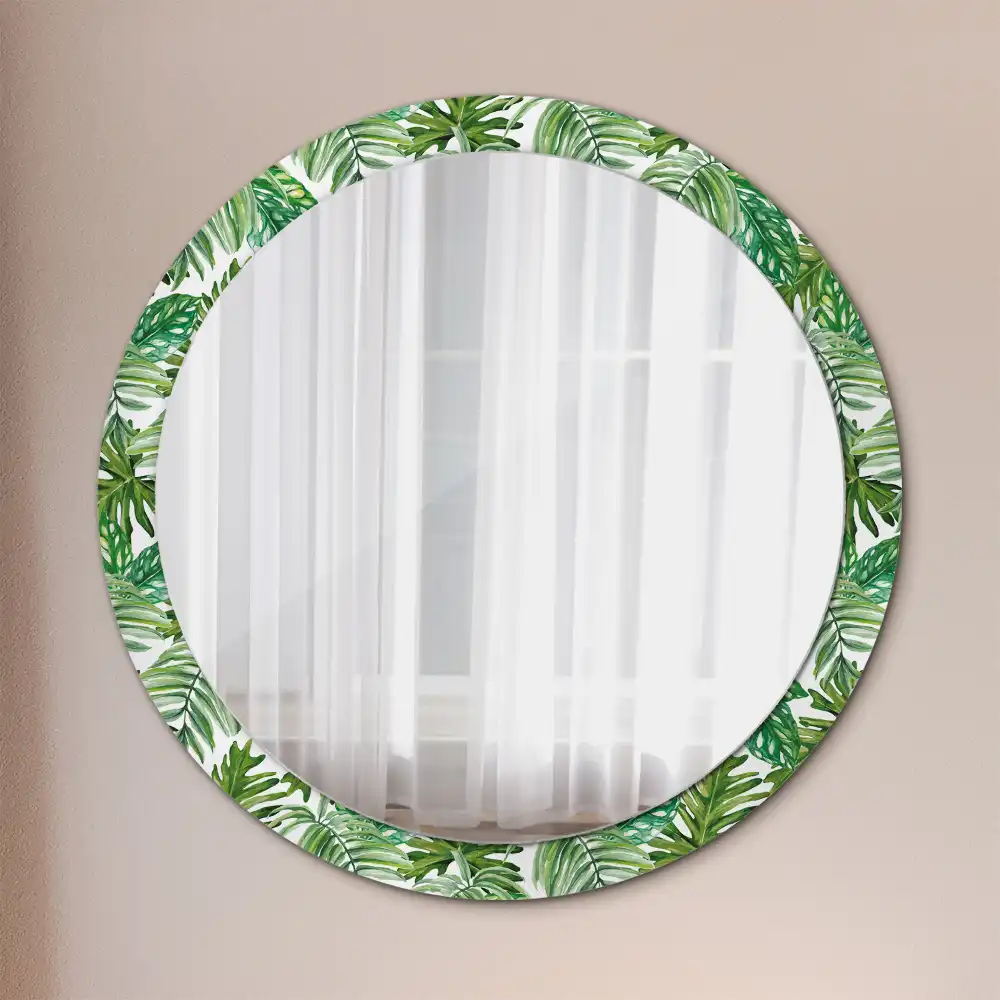 Round mirror frame with print Jungle leaves