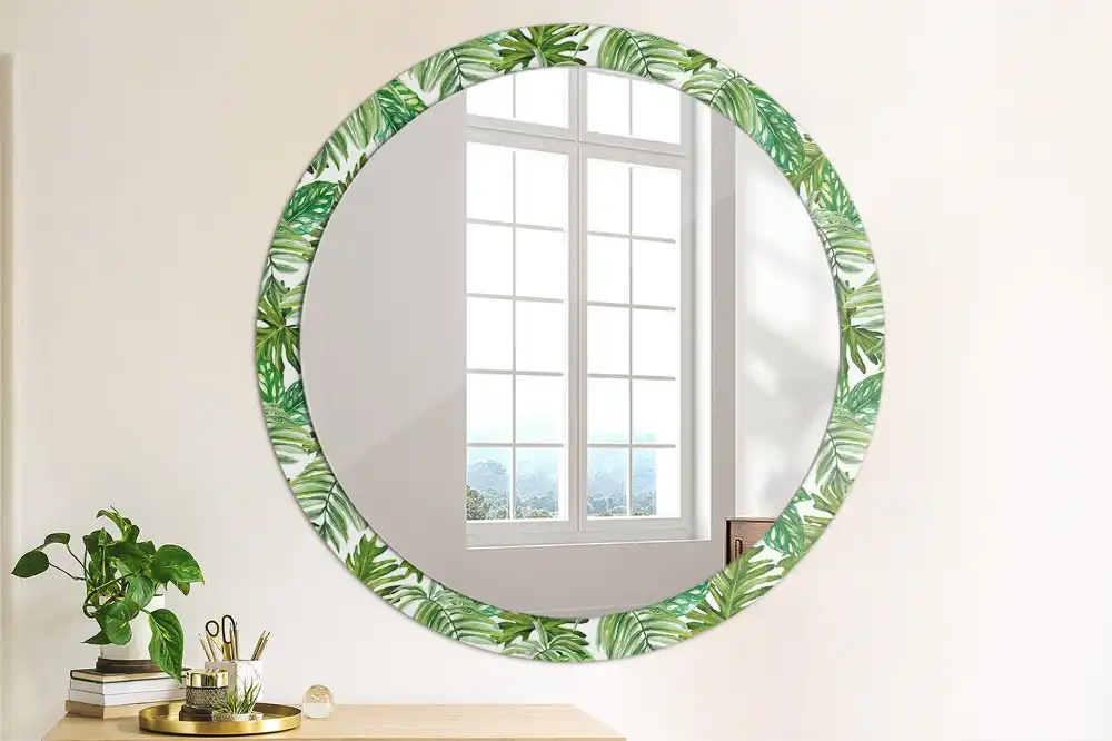 Round mirror frame with print Jungle leaves