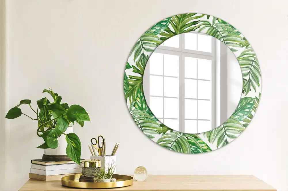 Round mirror frame with print Jungle leaves