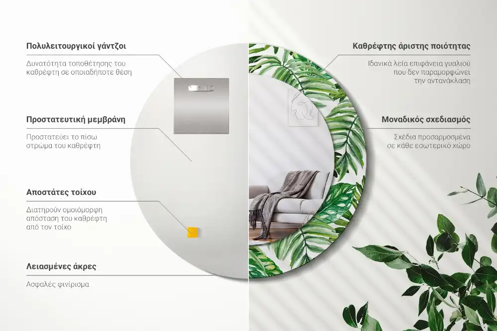 Round mirror frame with print Jungle leaves