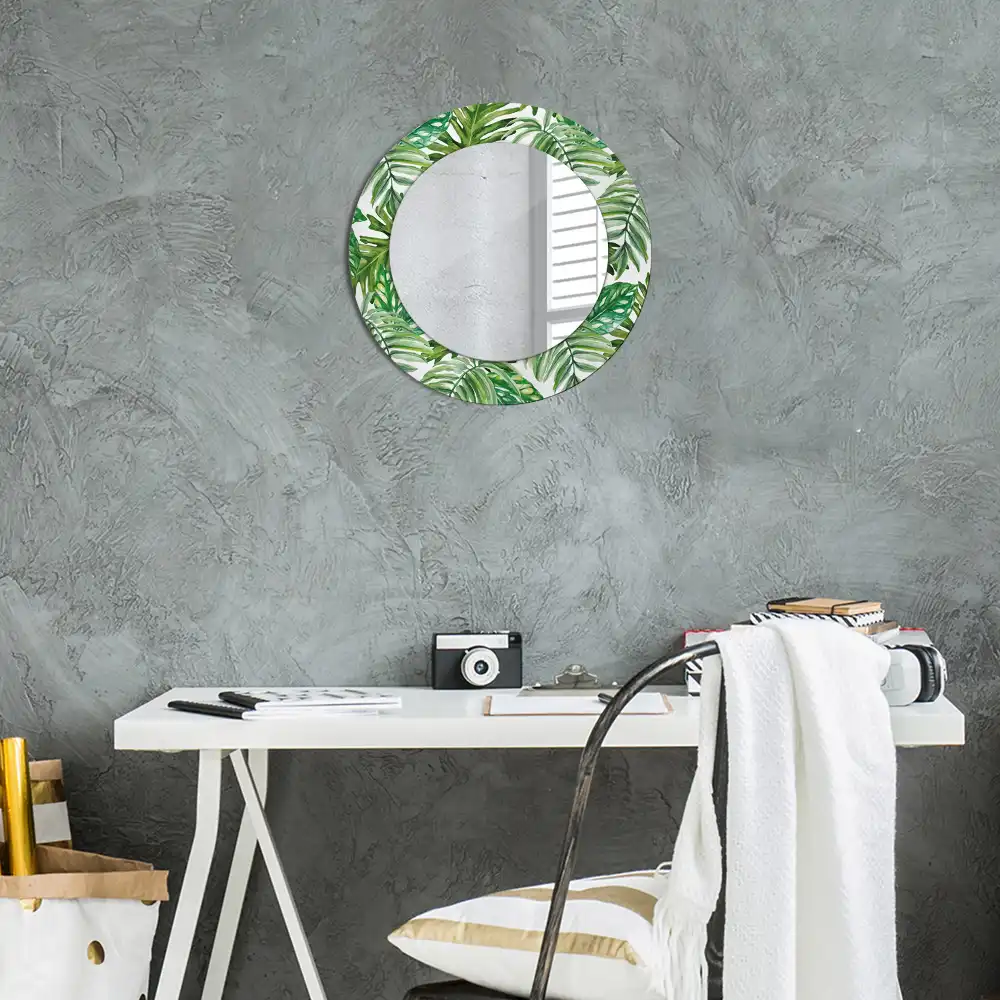 Round mirror frame with print Jungle leaves