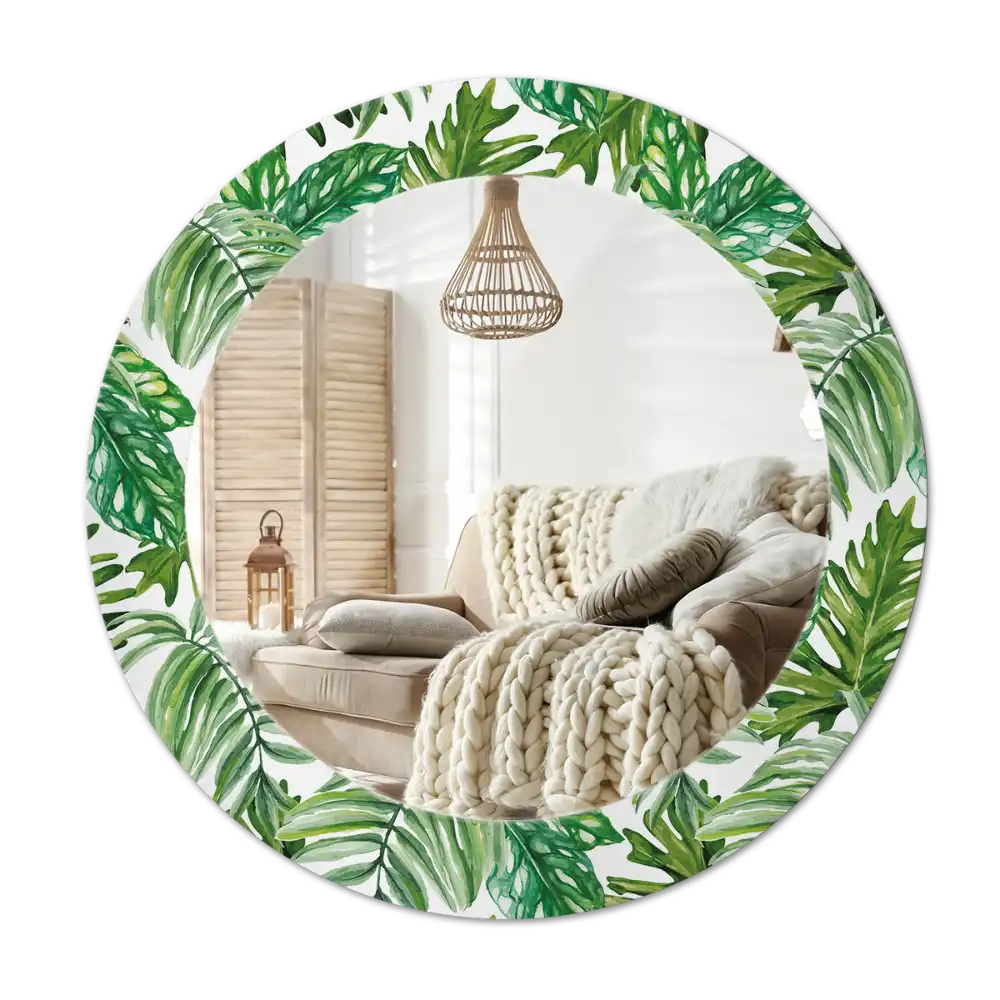 Round mirror frame with print Jungle leaves