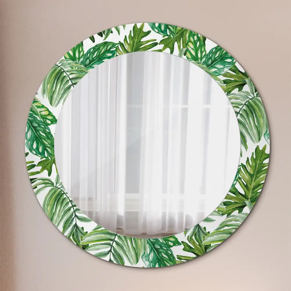 Round mirror frame with print Jungle leaves