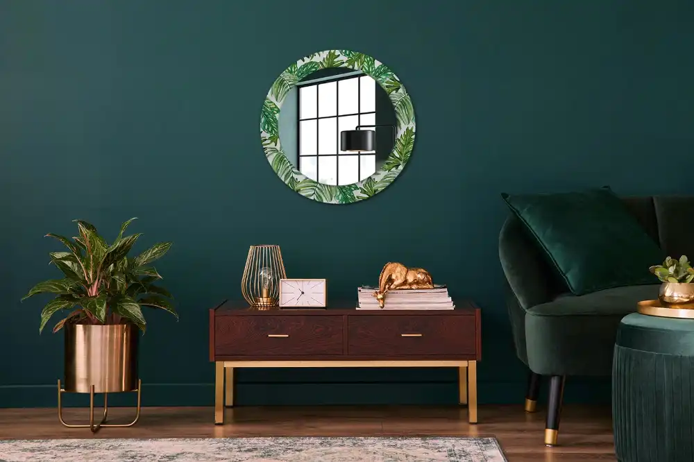 Round mirror frame with print Jungle leaves