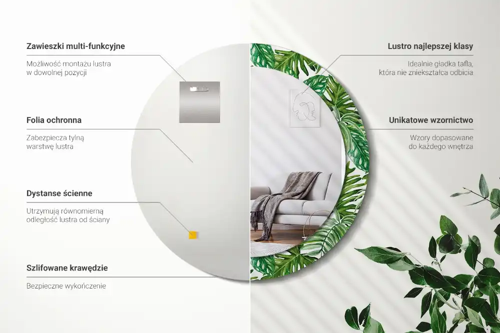 Round mirror frame with print Jungle leaves