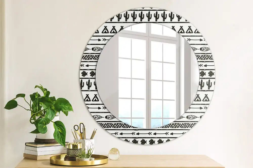 Round mirror frame with print Boho minimalist