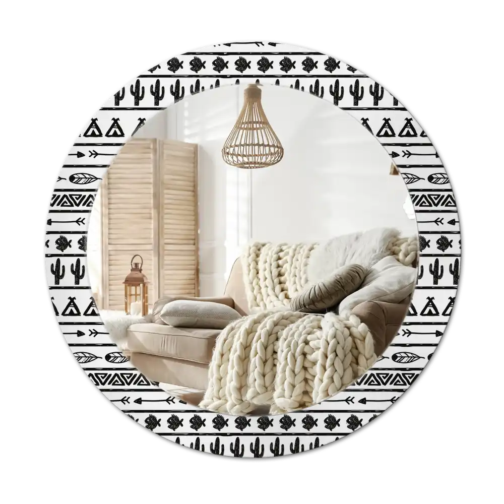 Round mirror frame with print Boho minimalist