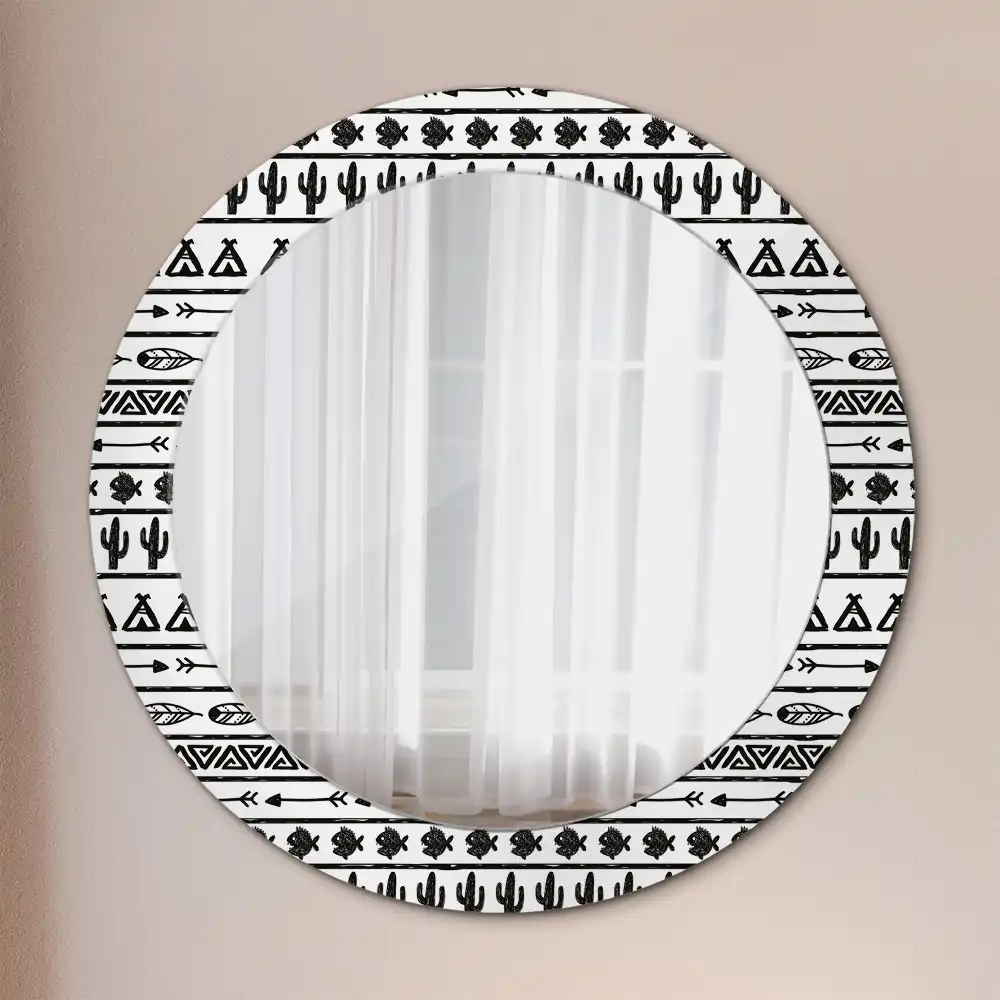 Round mirror frame with print Boho minimalist