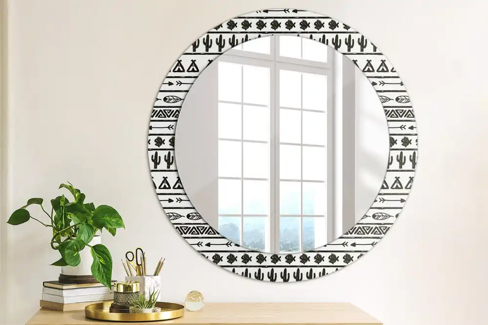 Round mirror frame with print Boho minimalist