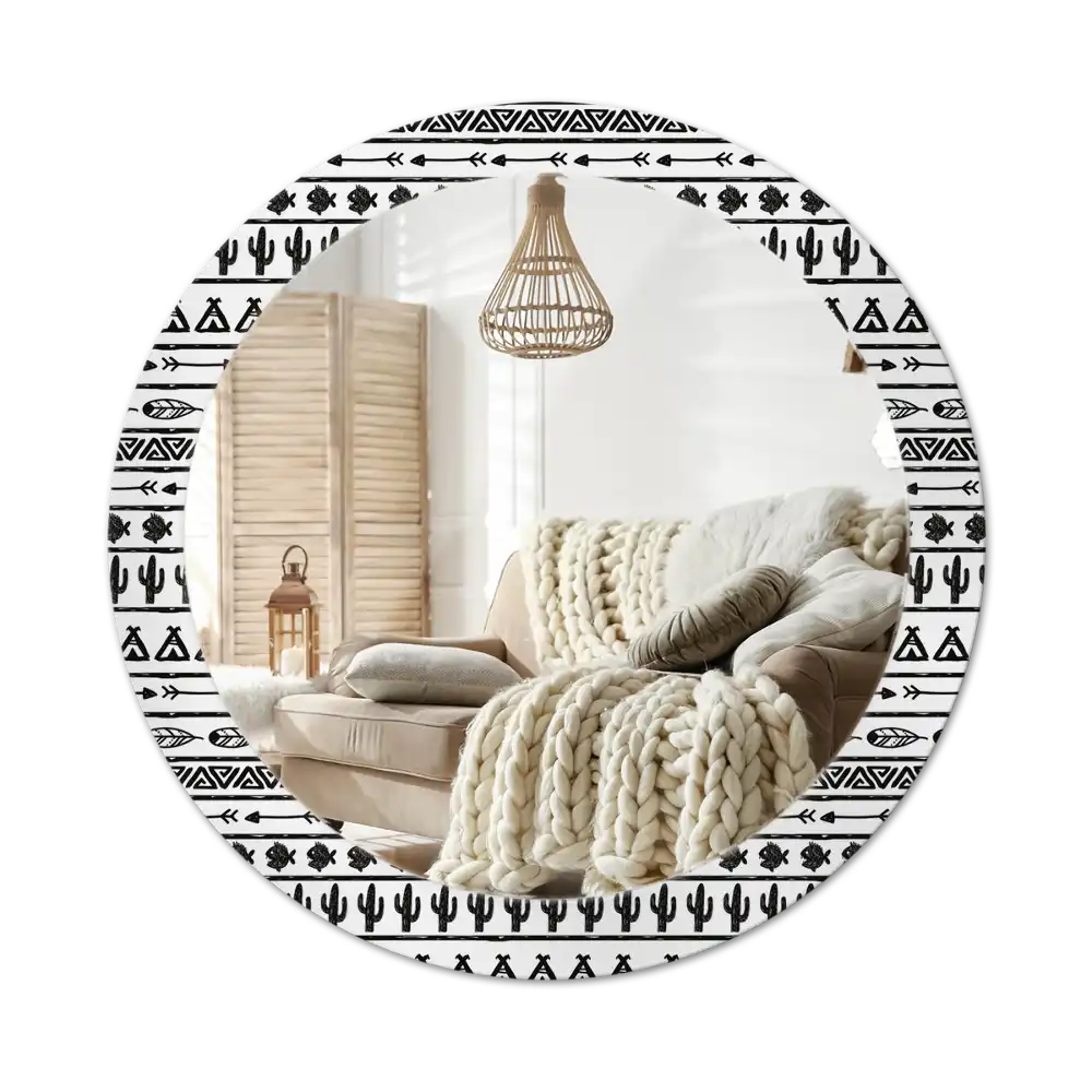 Round mirror frame with print Boho minimalist