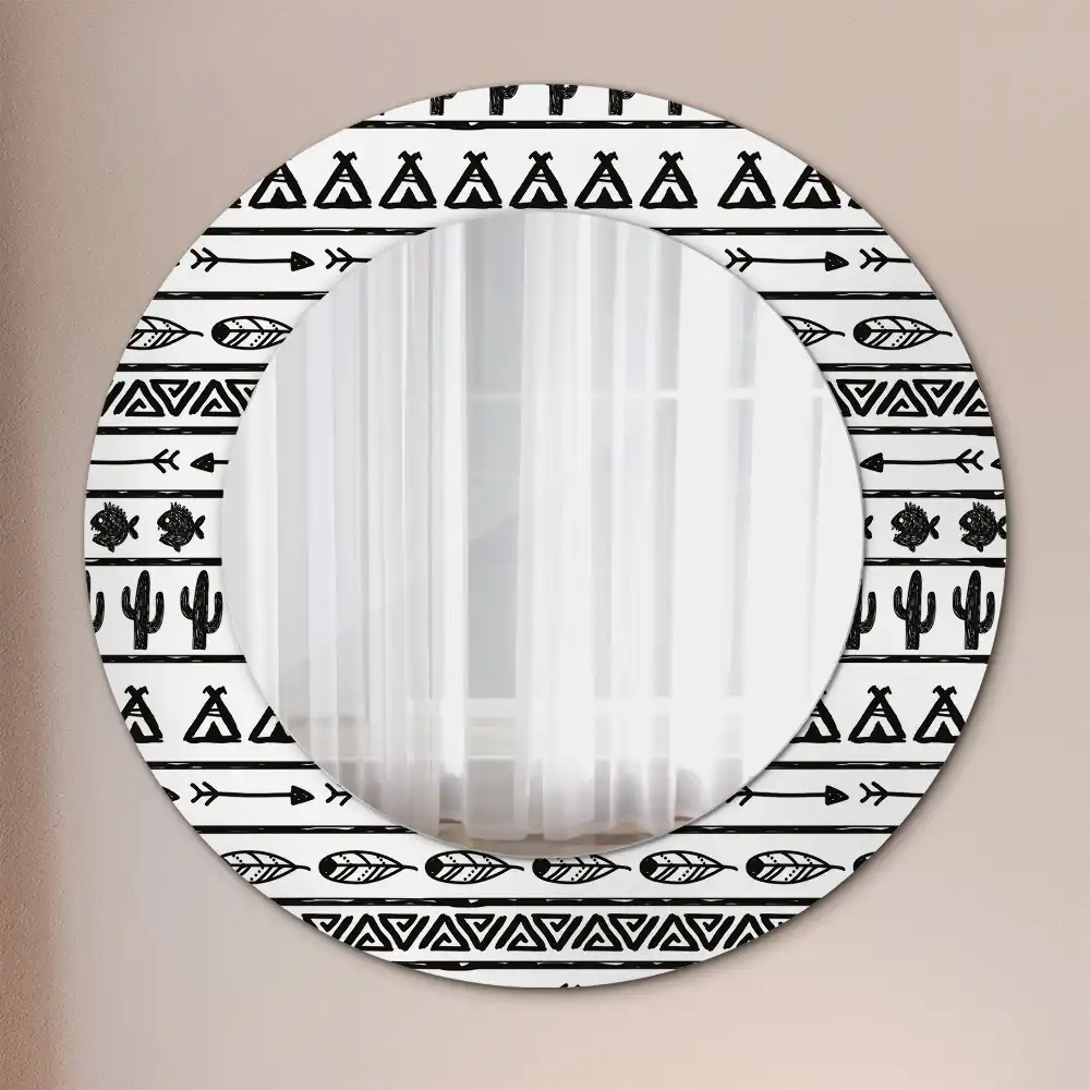 Round mirror frame with print Boho minimalist