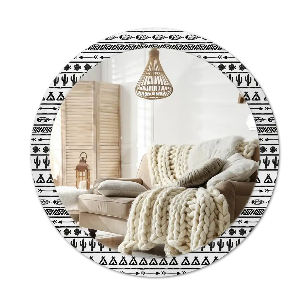 Round mirror frame with print Boho minimalist