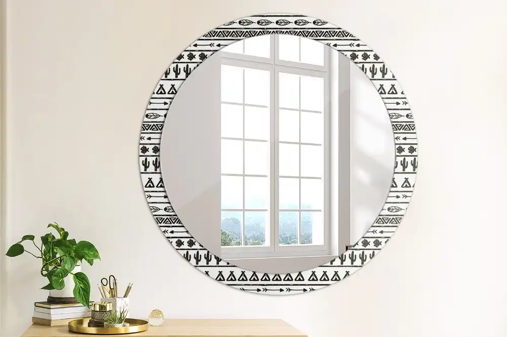 Round mirror frame with print Boho minimalist