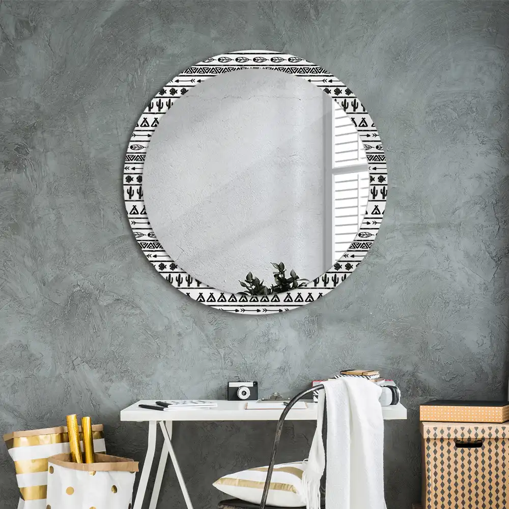 Round mirror frame with print Boho minimalist