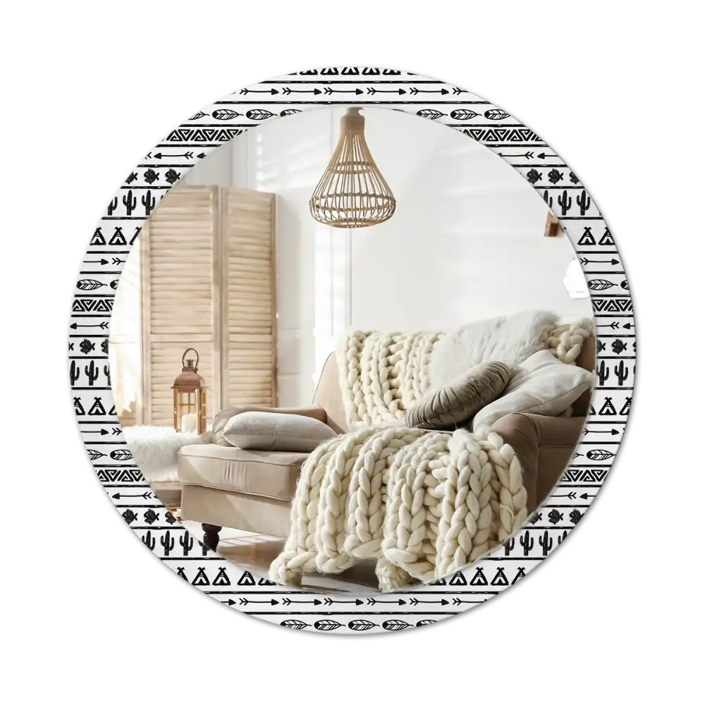 Round mirror frame with print Boho minimalist