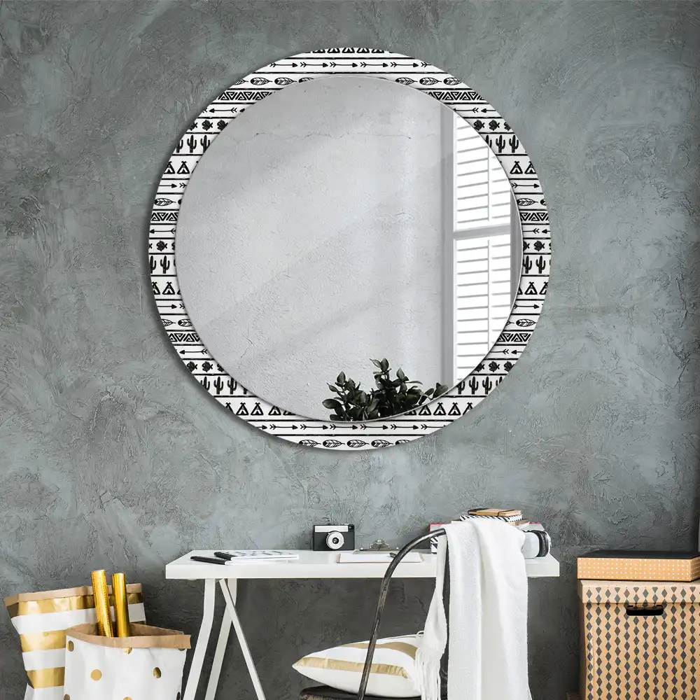 Round mirror frame with print Boho minimalist