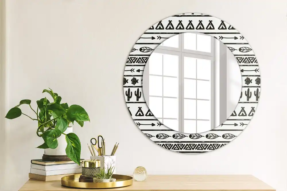 Round mirror frame with print Boho minimalist