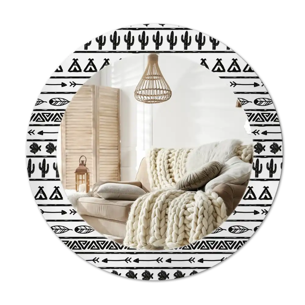 Round mirror frame with print Boho minimalist