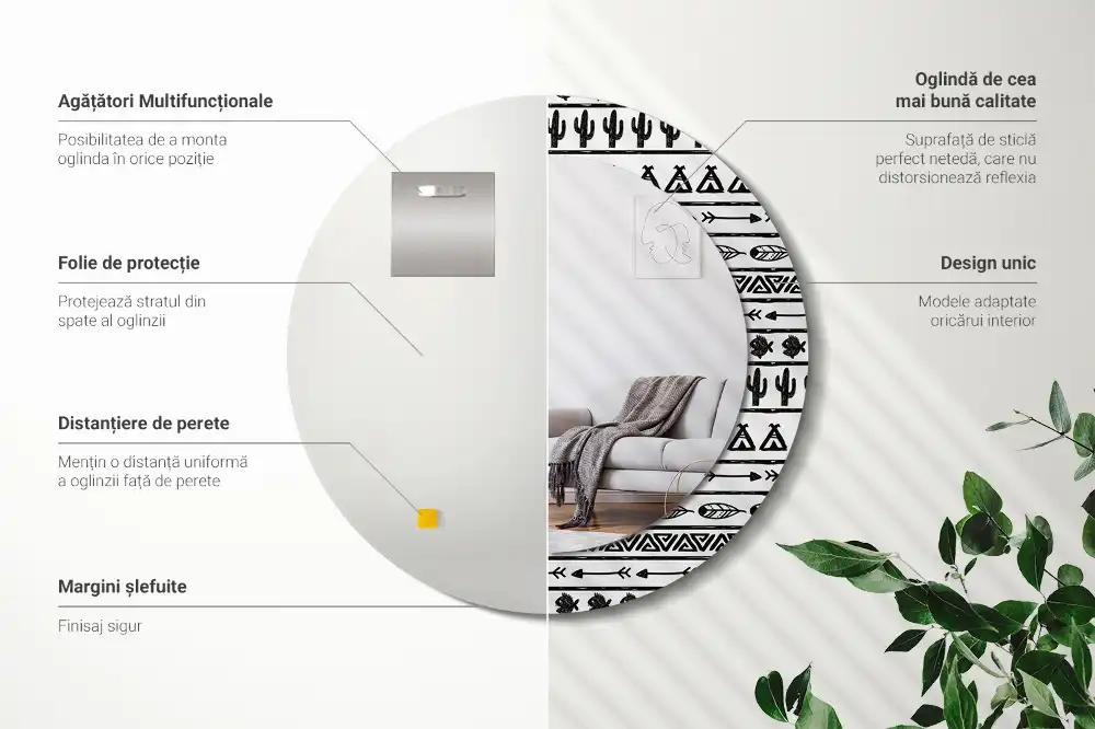 Round mirror frame with print Boho minimalist