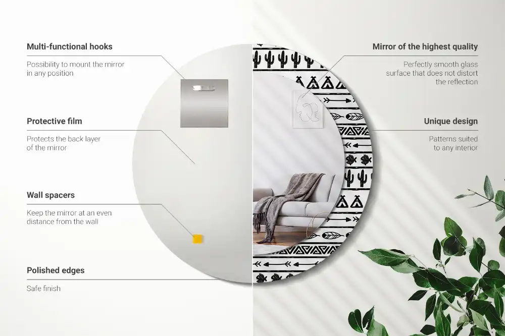 Round mirror frame with print Boho minimalist