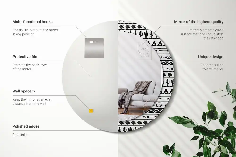 Round mirror frame with print Boho minimalist