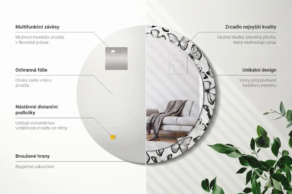 Round decorative mirror Butterflies