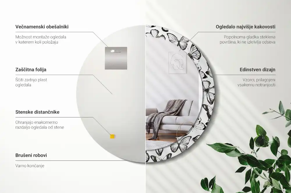 Round decorative mirror Butterflies