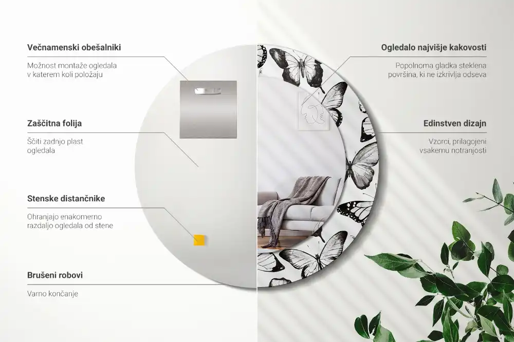 Round decorative mirror Butterflies