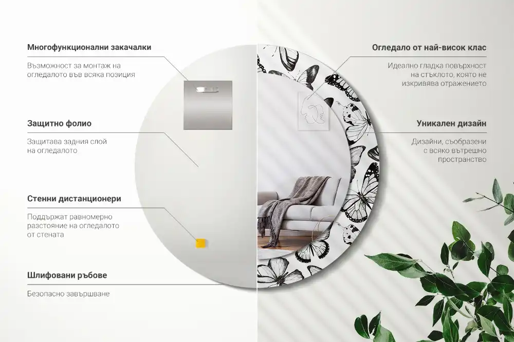 Round decorative mirror Butterflies