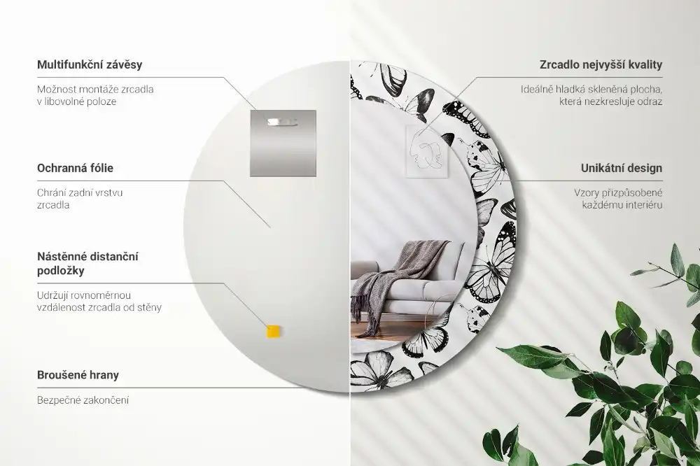 Round decorative mirror Butterflies