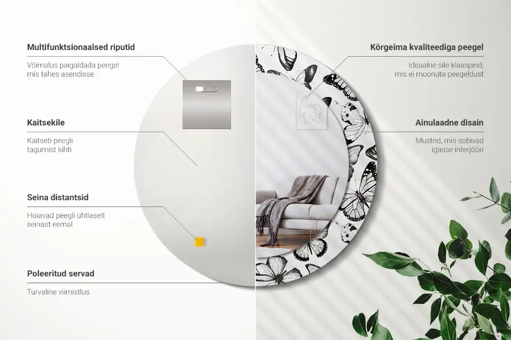 Round decorative mirror Butterflies