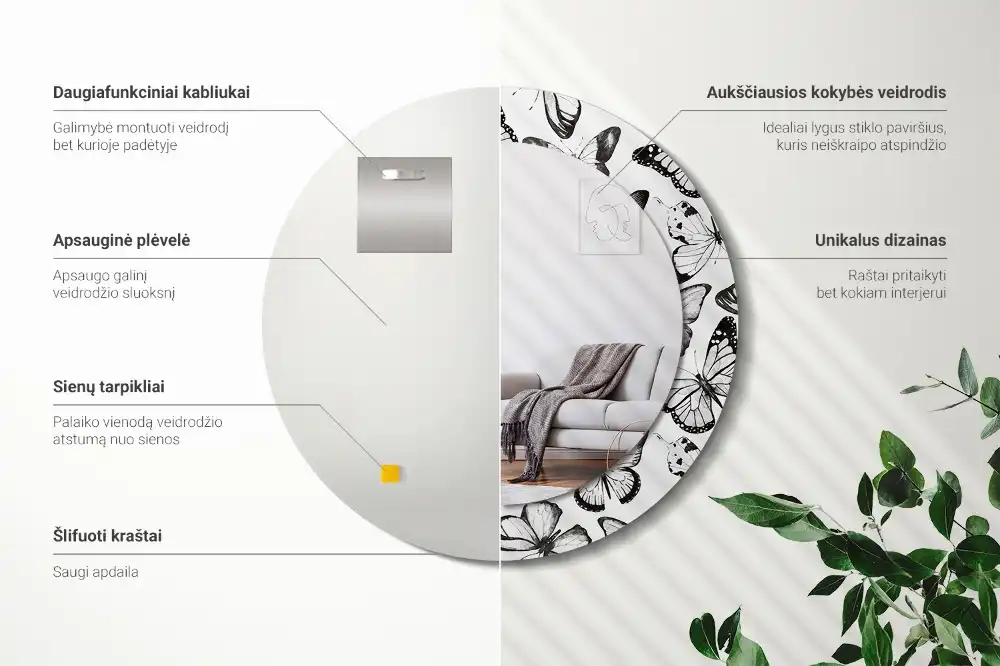 Round decorative mirror Butterflies