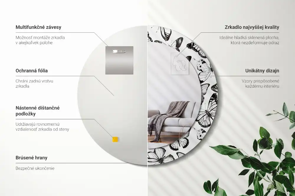 Round decorative mirror Butterflies