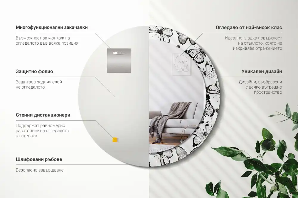 Round decorative mirror Butterflies