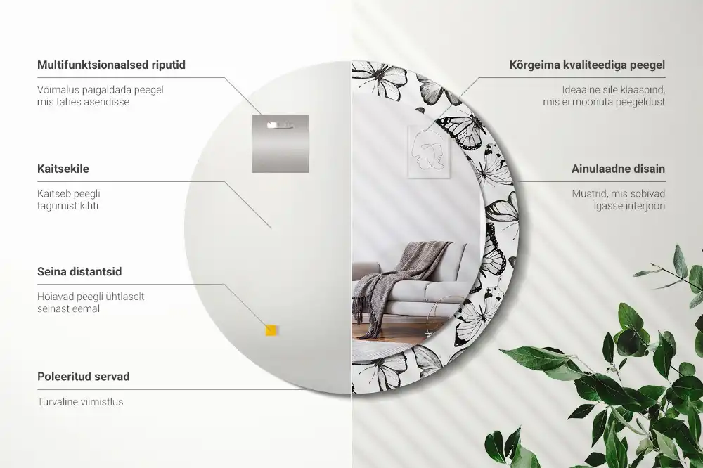 Round decorative mirror Butterflies