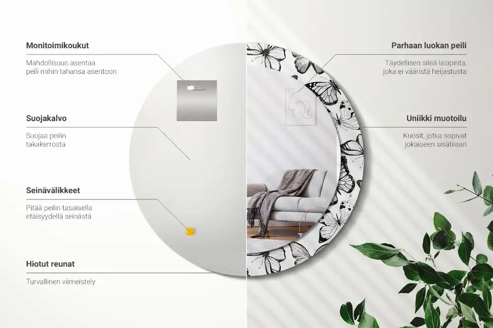 Round decorative mirror Butterflies