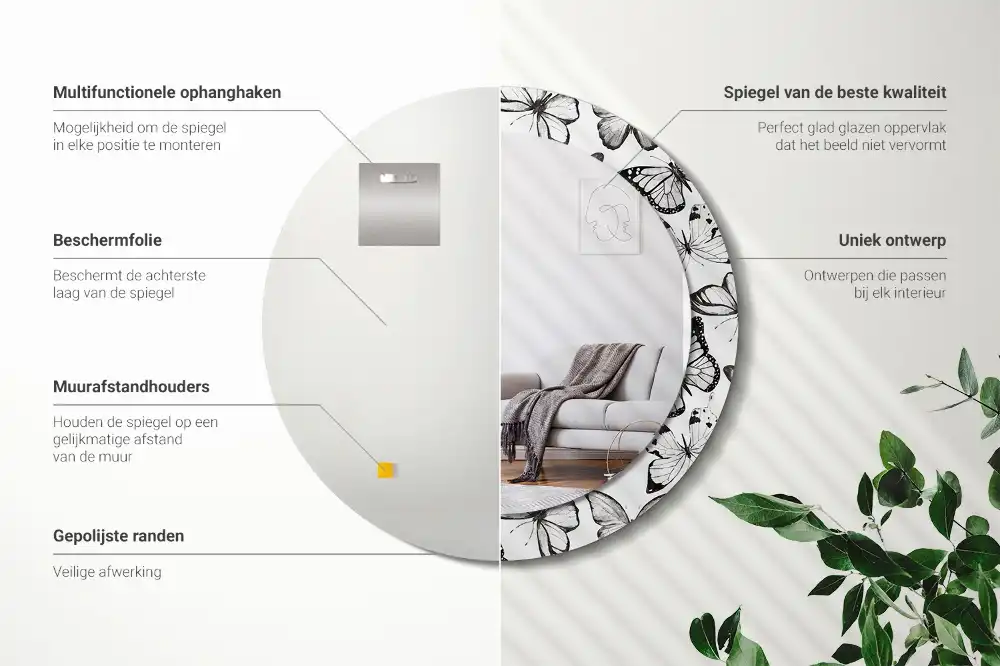 Round decorative mirror Butterflies