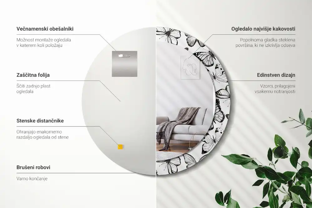 Round decorative mirror Butterflies