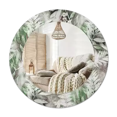Round mirror frame with print Watercolor leaves