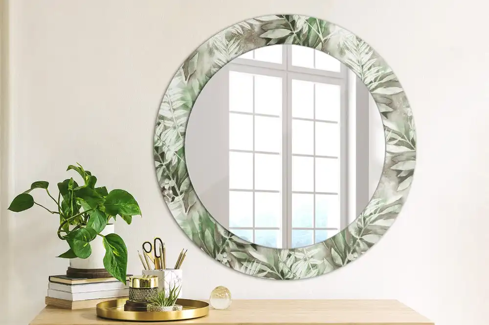 Round mirror frame with print Watercolor leaves